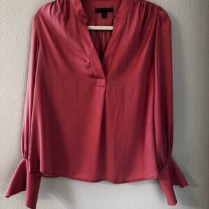 Banana Republic Rose-Pink V-Neck Tie-Cuff Blouse